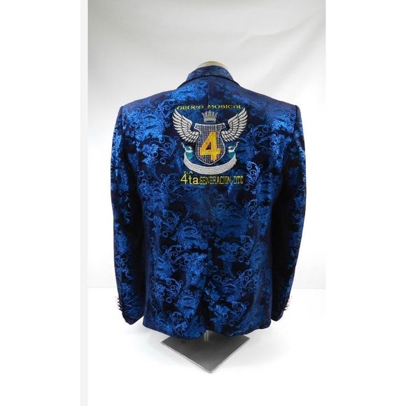 Large blazer-Cloud Style Blue Floral Pattern Velvet - Picture 4 of 10